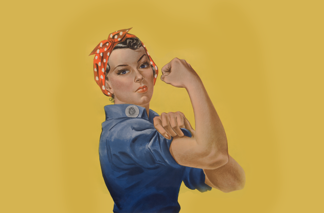 1942 krigspropagandaillustration af amerikansk kvindelig industriarbejder